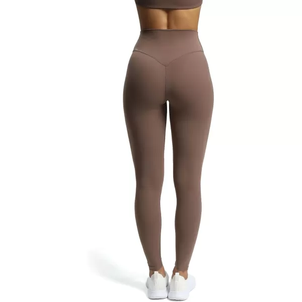 Aoxjox High Waisted Workout Leggings for Women Tummy Control Buttery Soft Yoga Metamorph Deep V Pants 26quotFudge Coffee