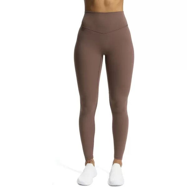 Aoxjox High Waisted Workout Leggings for Women Tummy Control Buttery Soft Yoga Metamorph Deep V Pants 26quotFudge Coffee
