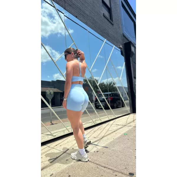 Aoxjox High Waisted Workout Shorts for Women Scrunch Tummy Control Luna Buttery Soft Yoga Shorts 6quotAiry Blue