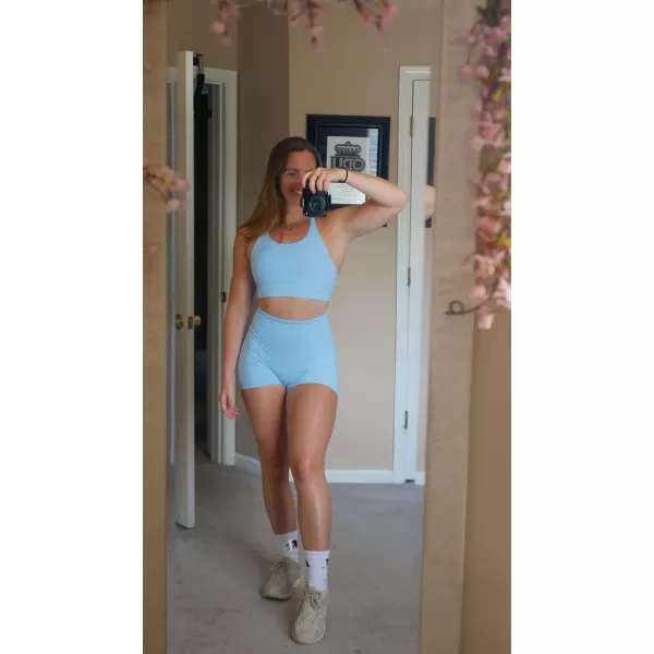 Aoxjox High Waisted Workout Shorts for Women Scrunch Tummy Control Luna Buttery Soft Yoga Shorts 6quotAiry Blue