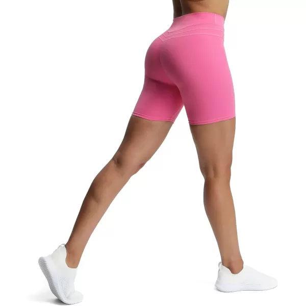 Aoxjox High Waisted Workout Shorts for Women Scrunch Tummy Control Luna Buttery Soft Yoga Shorts 6quotAzalea Pink