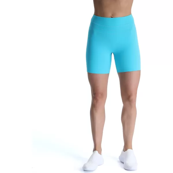 Aoxjox High Waisted Workout Shorts for Women Scrunch Tummy Control Luna Buttery Soft Yoga Shorts 6quotCascade Blue