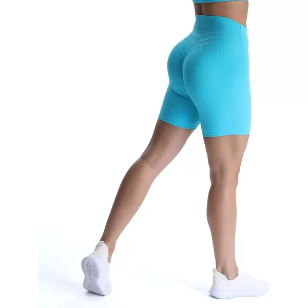 Aoxjox High Waisted Workout Shorts for Women Scrunch Tummy Control Luna Buttery Soft Yoga Shorts 6quotCascade Blue