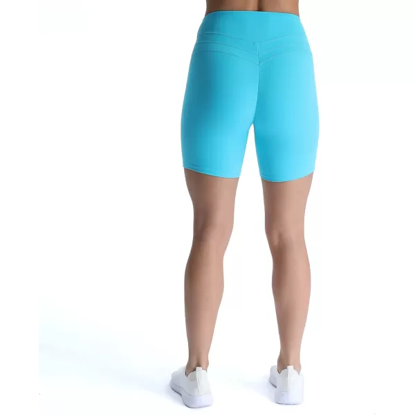 Aoxjox High Waisted Workout Shorts for Women Scrunch Tummy Control Luna Buttery Soft Yoga Shorts 6quotCascade Blue