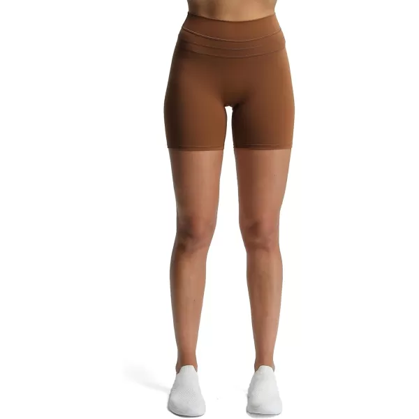 Aoxjox High Waisted Workout Shorts for Women Scrunch Tummy Control Luna Buttery Soft Yoga Shorts 6quotDandelion Brown