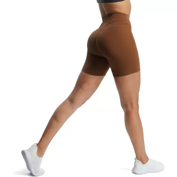 Aoxjox High Waisted Workout Shorts for Women Scrunch Tummy Control Luna Buttery Soft Yoga Shorts 6quotDandelion Brown
