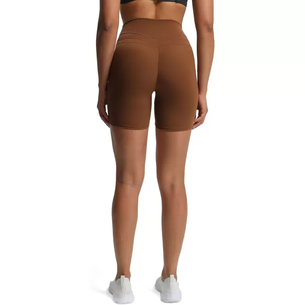 Aoxjox High Waisted Workout Shorts for Women Scrunch Tummy Control Luna Buttery Soft Yoga Shorts 6quotDandelion Brown