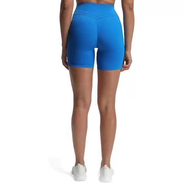 Aoxjox High Waisted Workout Shorts for Women Scrunch Tummy Control Luna Buttery Soft Yoga Shorts 6quotDirectoire Blue