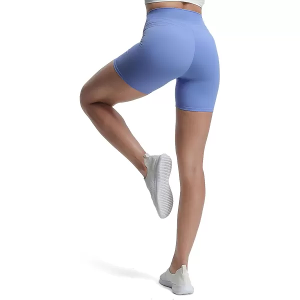 Aoxjox High Waisted Workout Shorts for Women Scrunch Tummy Control Luna Buttery Soft Yoga Shorts 6quotPersian Blue