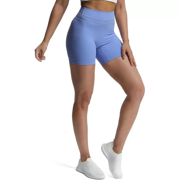 Aoxjox High Waisted Workout Shorts for Women Scrunch Tummy Control Luna Buttery Soft Yoga Shorts 6quotPersian Blue