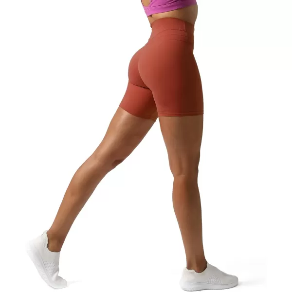Aoxjox High Waisted Workout Shorts for Women Scrunch Tummy Control Luna Buttery Soft Yoga Shorts 6quotRust Red