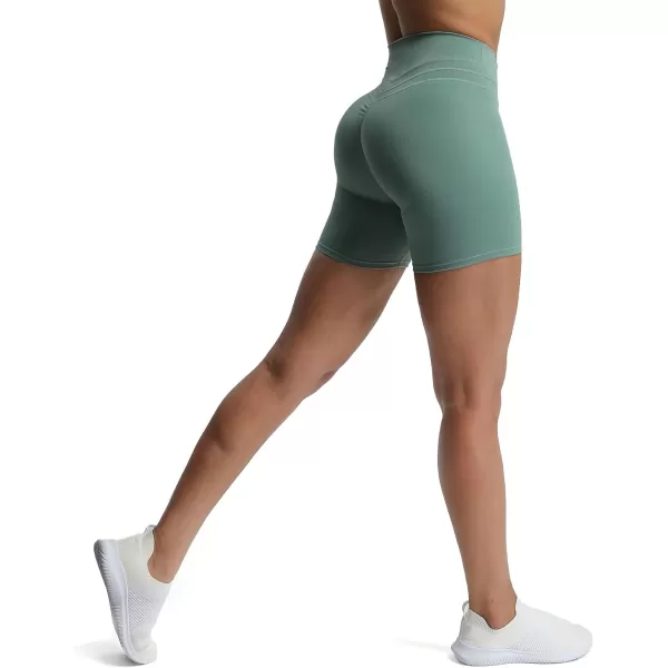 Aoxjox High Waisted Workout Shorts for Women Scrunch Tummy Control Luna Buttery Soft Yoga Shorts 6quotSage Green