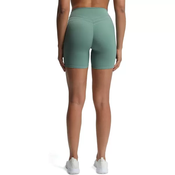 Aoxjox High Waisted Workout Shorts for Women Scrunch Tummy Control Luna Buttery Soft Yoga Shorts 6quotSage Green