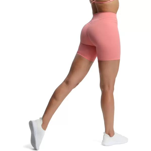Aoxjox High Waisted Workout Shorts for Women Scrunch Tummy Control Luna Buttery Soft Yoga Shorts 6quotSalmon Rose