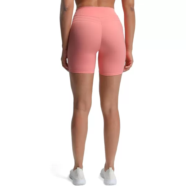 Aoxjox High Waisted Workout Shorts for Women Scrunch Tummy Control Luna Buttery Soft Yoga Shorts 6quotSalmon Rose