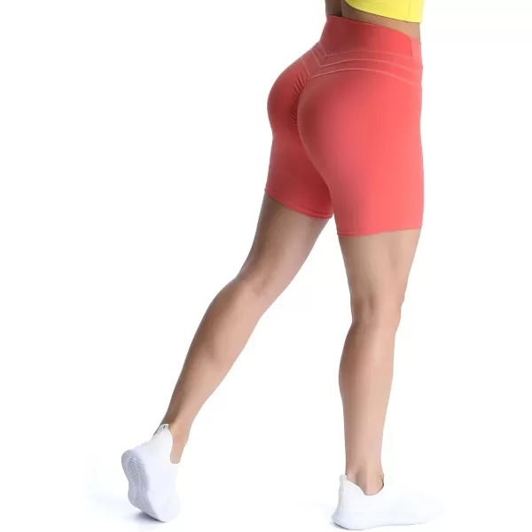 Aoxjox High Waisted Workout Shorts for Women Scrunch Tummy Control Luna Buttery Soft Yoga Shorts 6quotSpiced Coral