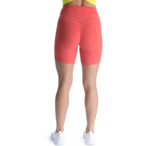 Aoxjox High Waisted Workout Shorts for Women Scrunch Tummy Control Luna Buttery Soft Yoga Shorts 6quotSpiced Coral
