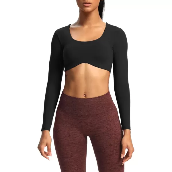 Aoxjox Long Sleeve Crop Tops for Women Define Sculpt Workout Crop T Shirt TopBlack