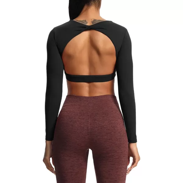 Aoxjox Long Sleeve Crop Tops for Women Define Sculpt Workout Crop T Shirt TopBlack