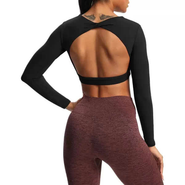 Aoxjox Long Sleeve Crop Tops for Women Define Sculpt Workout Crop T Shirt TopBlack