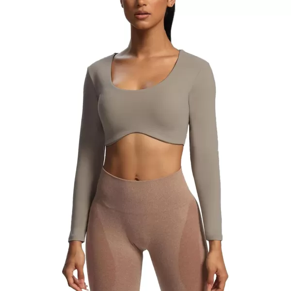 Aoxjox Long Sleeve Crop Tops for Women Define Sculpt Workout Crop T Shirt TopDriftwood