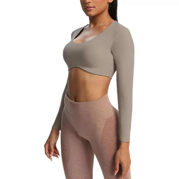 Aoxjox Long Sleeve Crop Tops for Women Define Sculpt Workout Crop T Shirt TopDriftwood