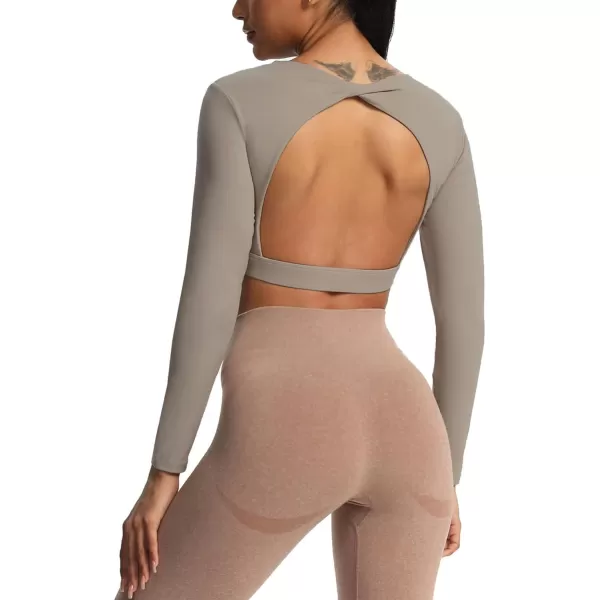 Aoxjox Long Sleeve Crop Tops for Women Define Sculpt Workout Crop T Shirt TopDriftwood