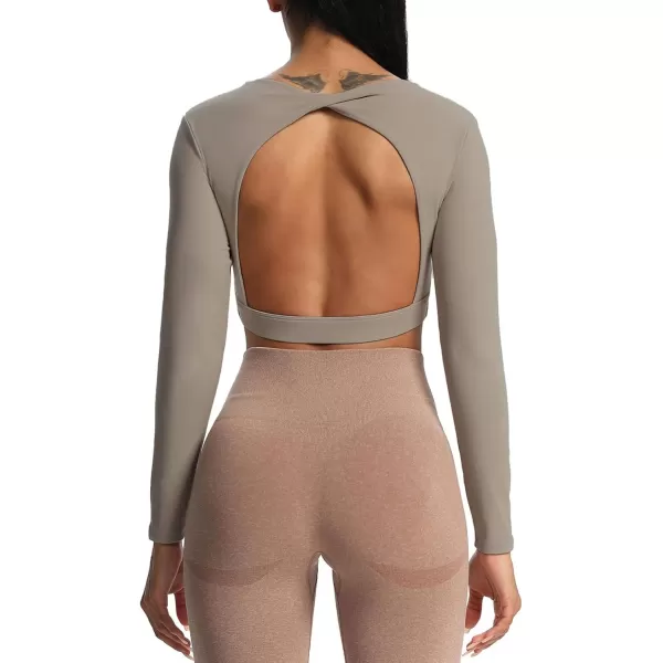 Aoxjox Long Sleeve Crop Tops for Women Define Sculpt Workout Crop T Shirt TopDriftwood