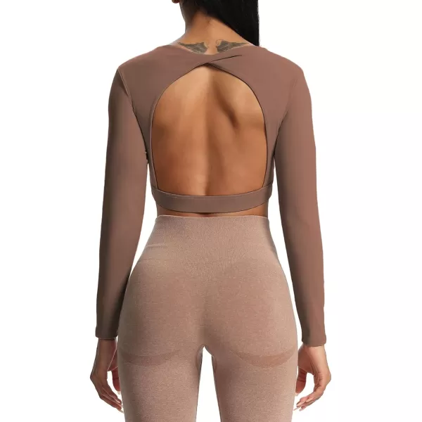 Aoxjox Long Sleeve Crop Tops for Women Define Sculpt Workout Crop T Shirt TopFudge Coffee