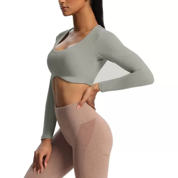 Aoxjox Long Sleeve Crop Tops for Women Define Sculpt Workout Crop T Shirt TopGrey