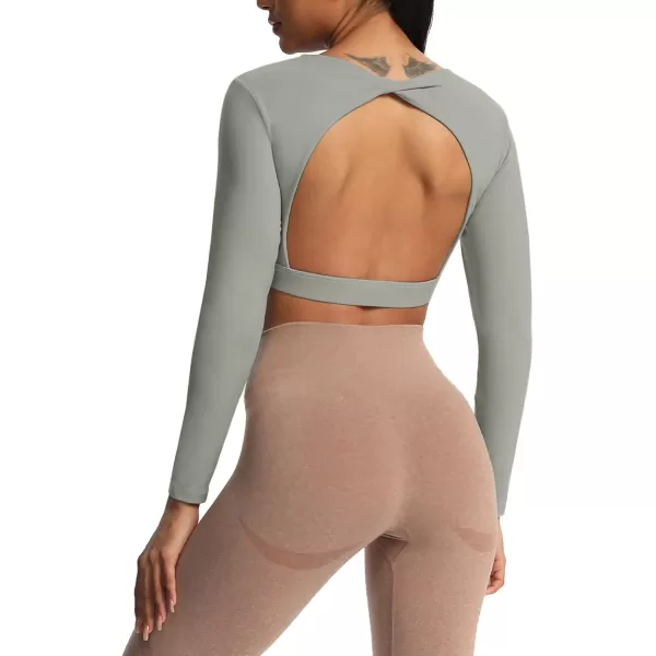 Aoxjox Long Sleeve Crop Tops for Women Define Sculpt Workout Crop T Shirt TopGrey