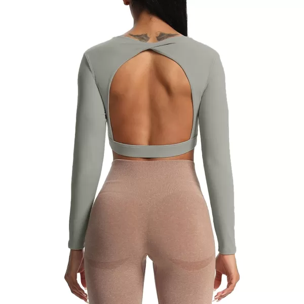 Aoxjox Long Sleeve Crop Tops for Women Define Sculpt Workout Crop T Shirt TopGrey