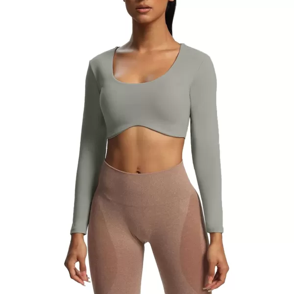 Aoxjox Long Sleeve Crop Tops for Women Define Sculpt Workout Crop T Shirt TopGrey