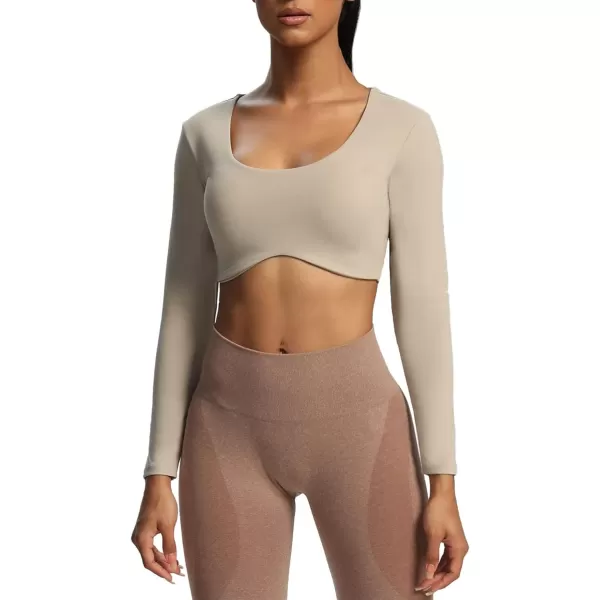 Aoxjox Long Sleeve Crop Tops for Women Define Sculpt Workout Crop T Shirt TopMink