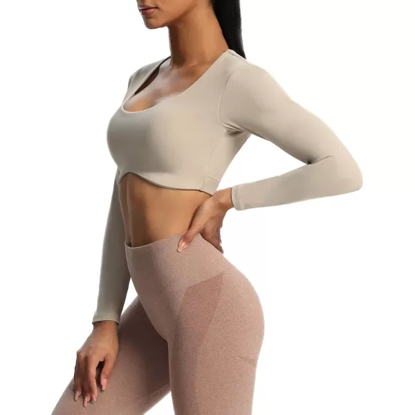 Aoxjox Long Sleeve Crop Tops for Women Define Sculpt Workout Crop T Shirt TopMink