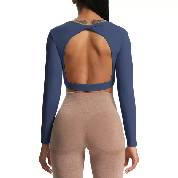 Aoxjox Long Sleeve Crop Tops for Women Define Sculpt Workout Crop T Shirt TopNavy