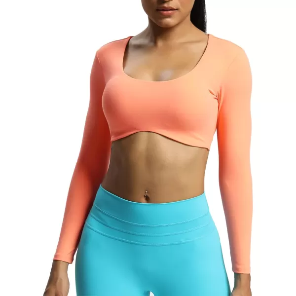 Aoxjox Long Sleeve Crop Tops for Women Define Sculpt Workout Crop T Shirt TopPapaya