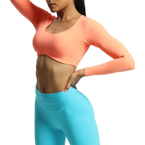 Aoxjox Long Sleeve Crop Tops for Women Define Sculpt Workout Crop T Shirt TopPapaya