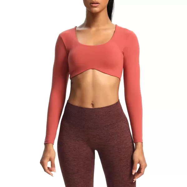 Aoxjox Long Sleeve Crop Tops for Women Define Sculpt Workout Crop T Shirt TopRust Red