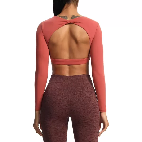Aoxjox Long Sleeve Crop Tops for Women Define Sculpt Workout Crop T Shirt TopRust Red