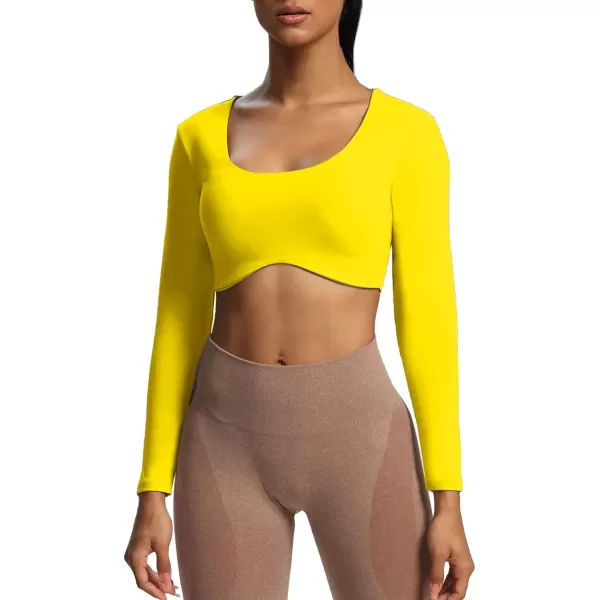 Aoxjox Long Sleeve Crop Tops for Women Define Sculpt Workout Crop T Shirt TopVibrant Yellow