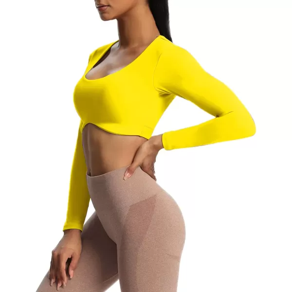 Aoxjox Long Sleeve Crop Tops for Women Define Sculpt Workout Crop T Shirt TopVibrant Yellow