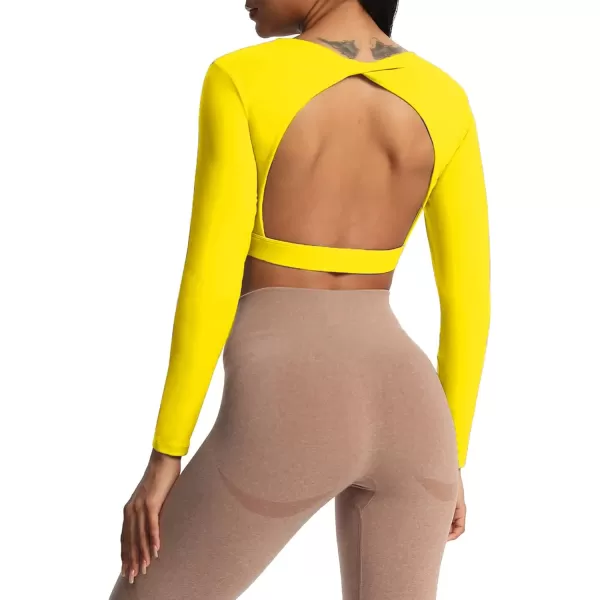 Aoxjox Long Sleeve Crop Tops for Women Define Sculpt Workout Crop T Shirt TopVibrant Yellow