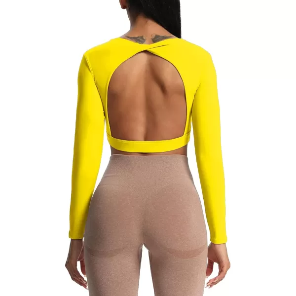 Aoxjox Long Sleeve Crop Tops for Women Define Sculpt Workout Crop T Shirt TopVibrant Yellow