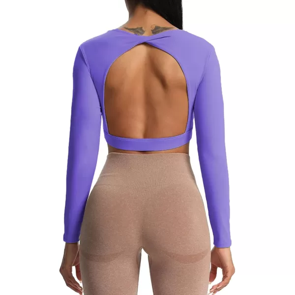 Aoxjox Long Sleeve Crop Tops for Women Define Sculpt Workout Crop T Shirt TopViolet