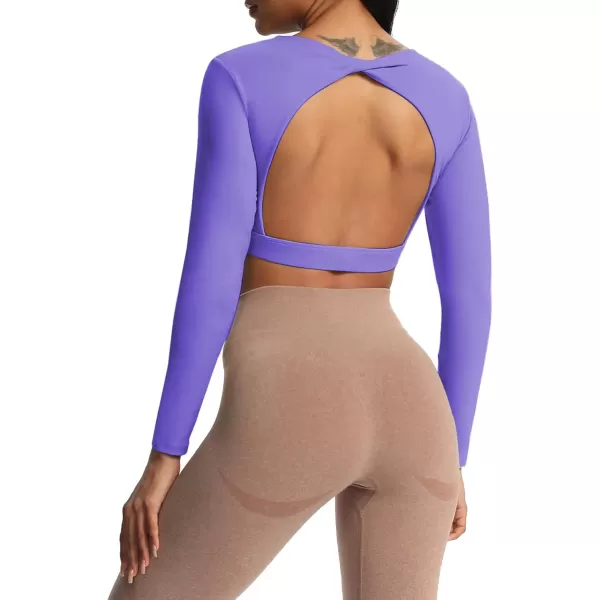 Aoxjox Long Sleeve Crop Tops for Women Define Sculpt Workout Crop T Shirt TopViolet