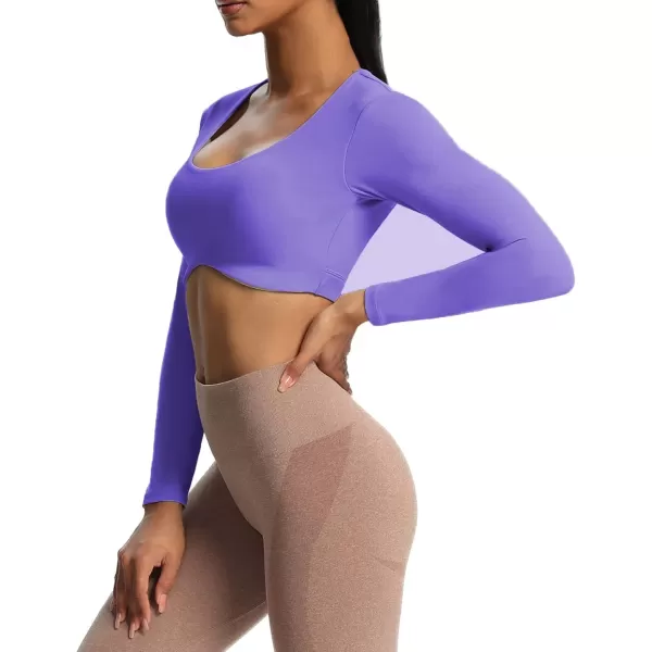 Aoxjox Long Sleeve Crop Tops for Women Define Sculpt Workout Crop T Shirt TopViolet