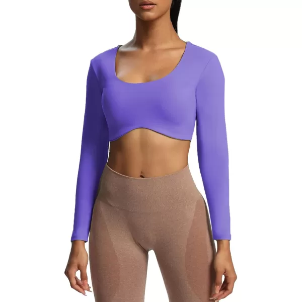 Aoxjox Long Sleeve Crop Tops for Women Define Sculpt Workout Crop T Shirt TopViolet
