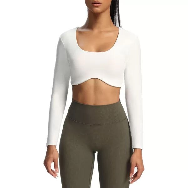 Aoxjox Long Sleeve Crop Tops for Women Define Sculpt Workout Crop T Shirt TopWhite