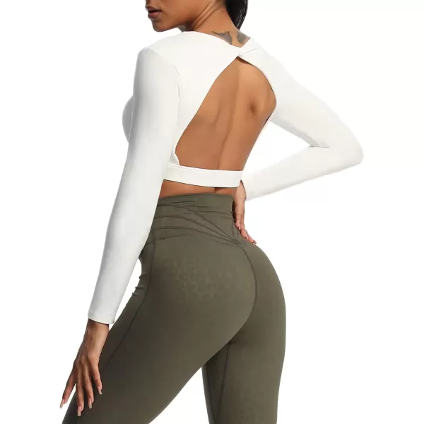 Aoxjox Long Sleeve Crop Tops for Women Define Sculpt Workout Crop T Shirt TopWhite